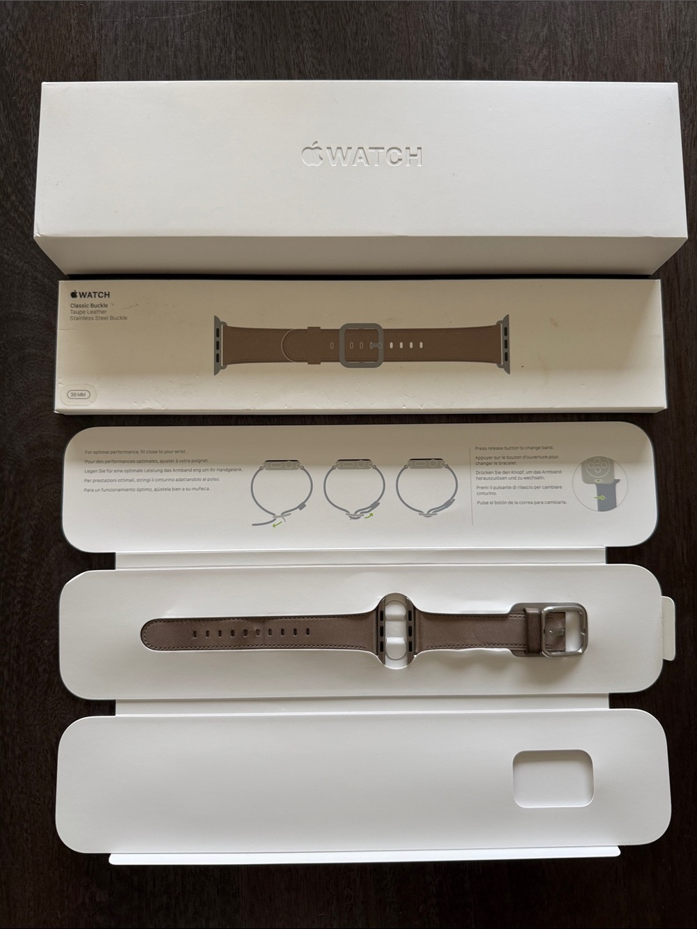 Apple Leather Watch Band in Brown with Silver Buckle